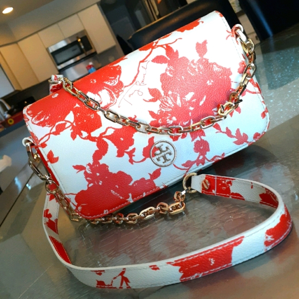 *SOLD* Tory burch orange floral robinson crossbody